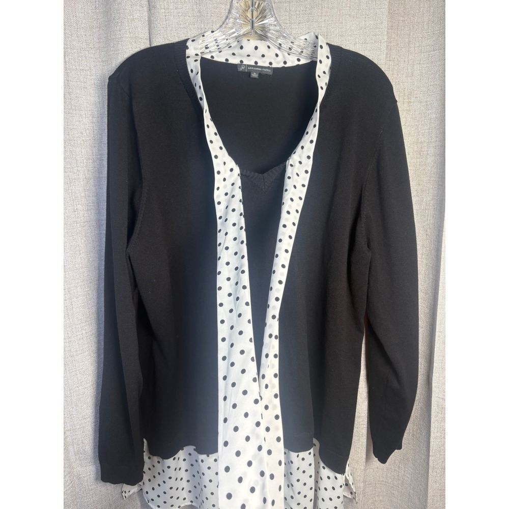 Adrianna Papell Women 2X Black Polka Dot Layered Sweater Blouse Top
